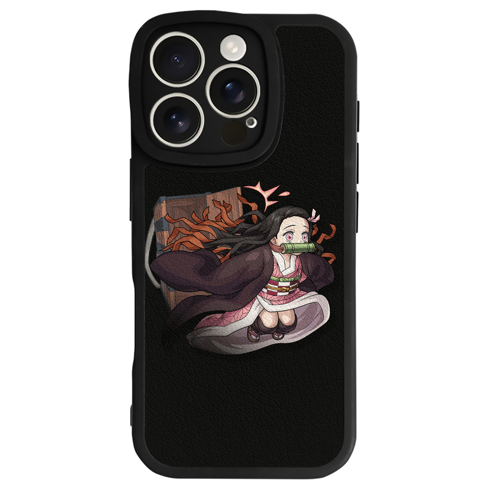 （画像用） 鬼滅の刃（きめつのやいば）竈門 禰󠄀豆子／かまど ねずこ Kamado Nezuko 【iPhone 16シリーズ対応】シリコンスマホケース（レザー調） 材質：シリコン